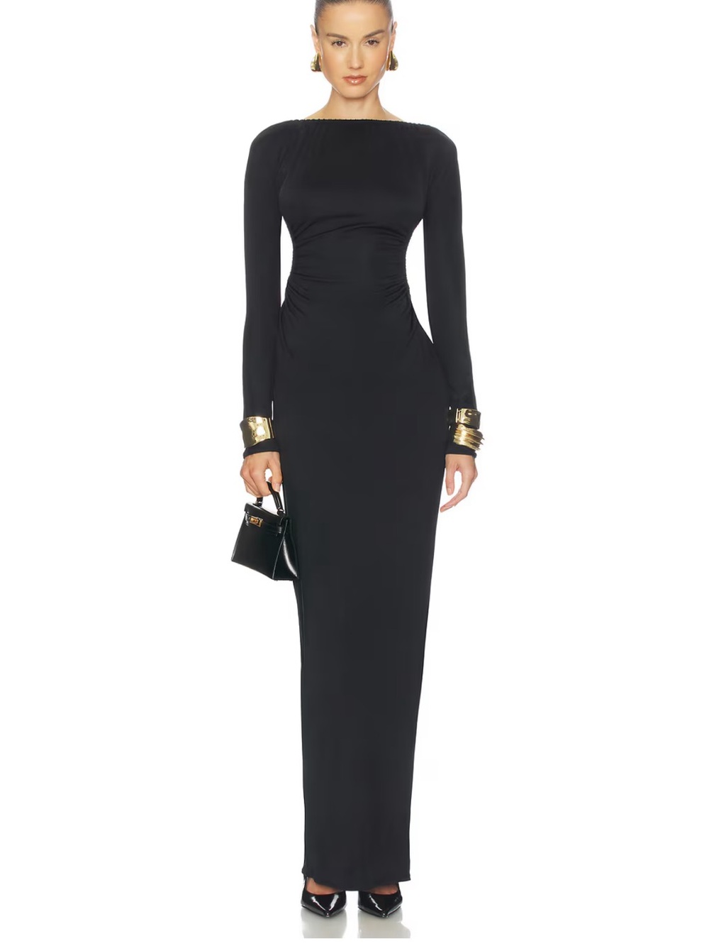 Black Long Sleeve Open-Back Maxi Dress - Picture 2 of 7